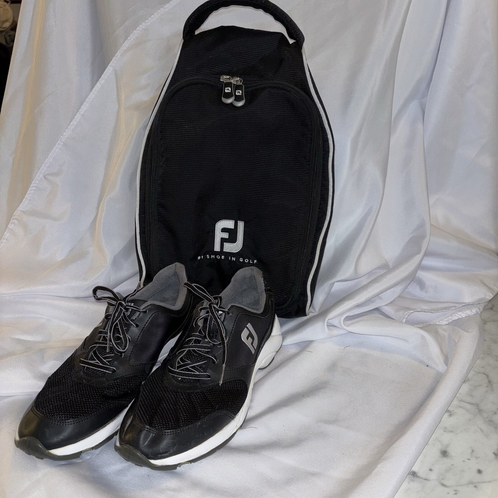 FootJoy FlexZone Mens Black White Spikeless Golf Shoes 56816 Size‎ 9.5 With Bag
